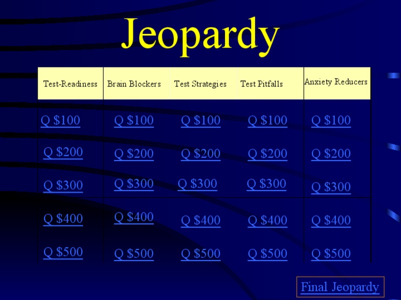 Test Your Best Jeopardy PPT for 6th 12th Grade Lesson
