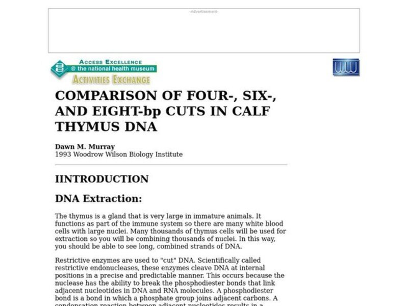 Comparison of Four, Six, And Eightbp Cuts in Calf Thymus Dna Lesson