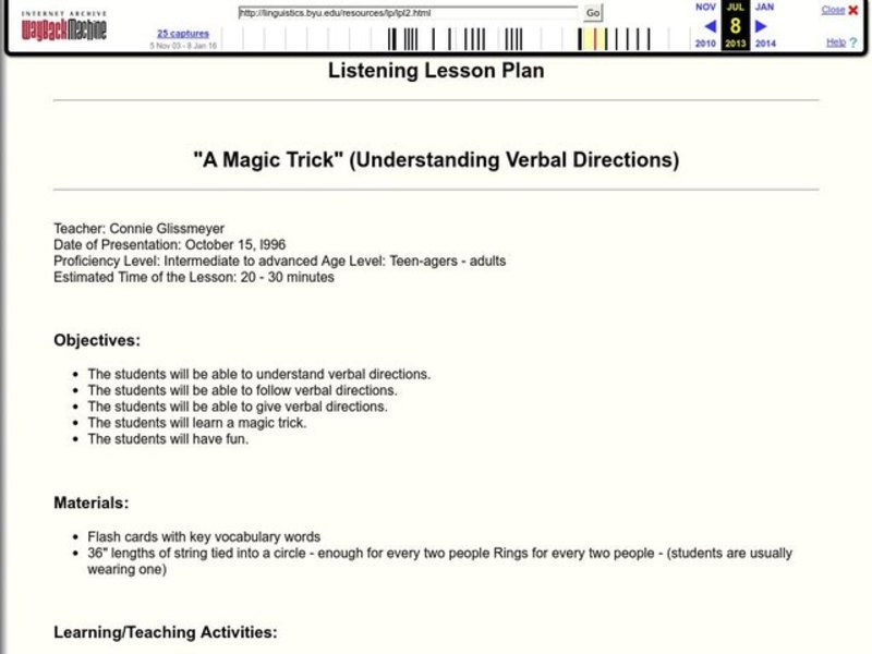 "A Magic Trick" (Understanding Verbal Directions) Lesson Plan for 9th