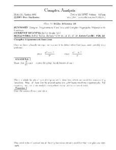 Complex Analysis:  Functions Worksheet