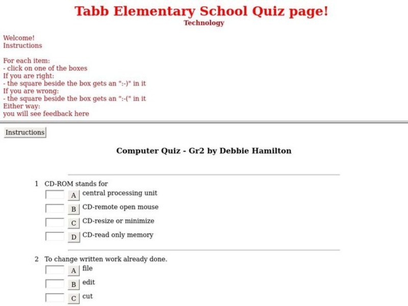 Computer Quiz Interactive for 2nd Grade | Lesson Planet
