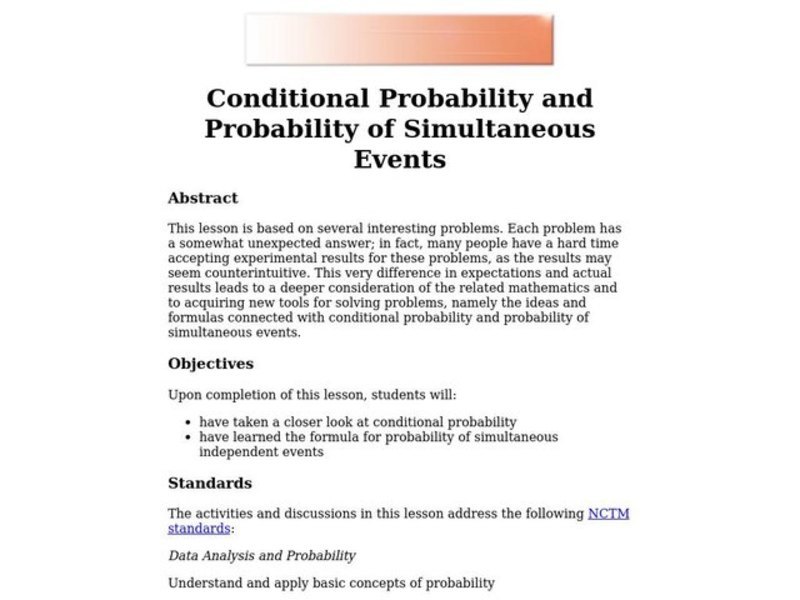Conditional Probability and Probability of Simultaneous Events Lesson ...