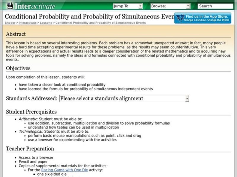 Conditional Probability and Probability of Simultaneous Events Lesson ...