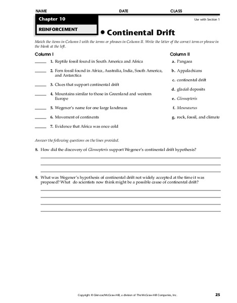 The Continental Drift Hypothesis Worksheet - kidsworksheetfun