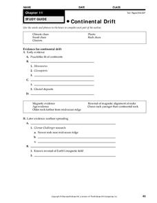 Continental Drift Worksheet for 7th - 10th Grade | Lesson Planet
