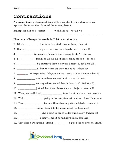 Contractions Worksheet for 2nd - 3rd Grade | Lesson Planet