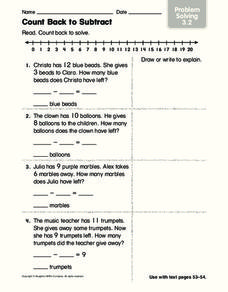 count back to subtract problem solving worksheet for st nd count back to subtract problem solving worksheet