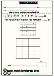 Counting from 1 to 20 Worksheet for 1st Grade | Lesson Planet