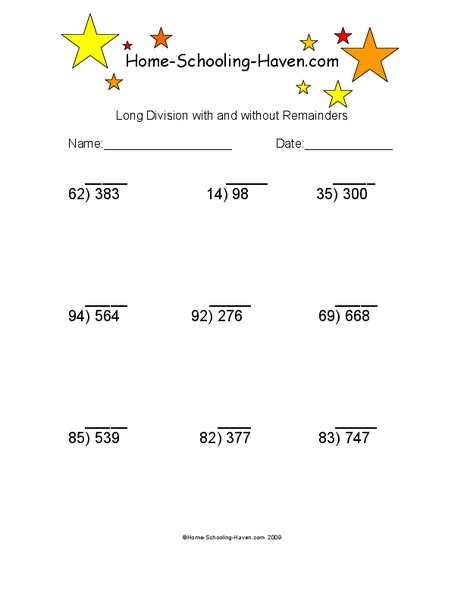 long division with and without remainders 4 worksheet for 3rd 5th