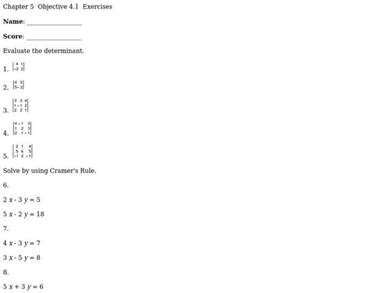 Cramer's Rule Worksheet for 11th Higher Ed Lesson