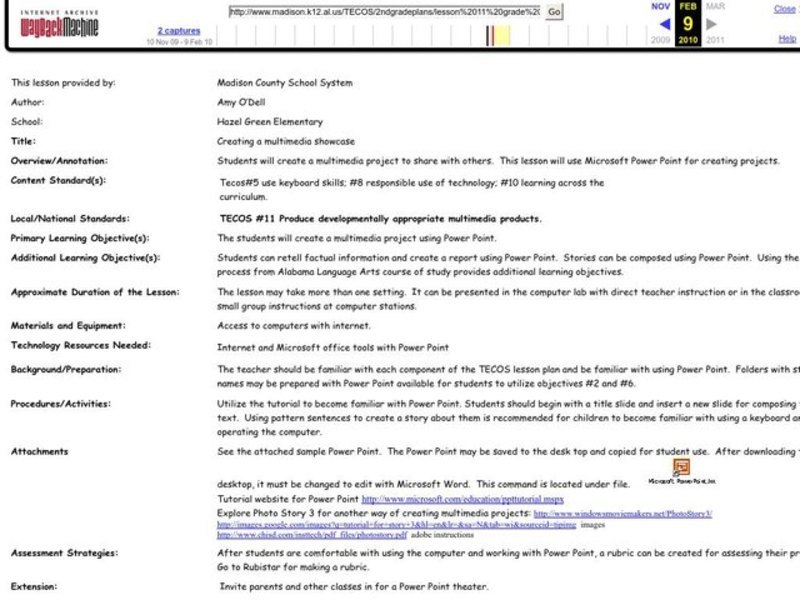Creating a Multimedia Showcase Lesson Plan for 2nd Grade Lesson