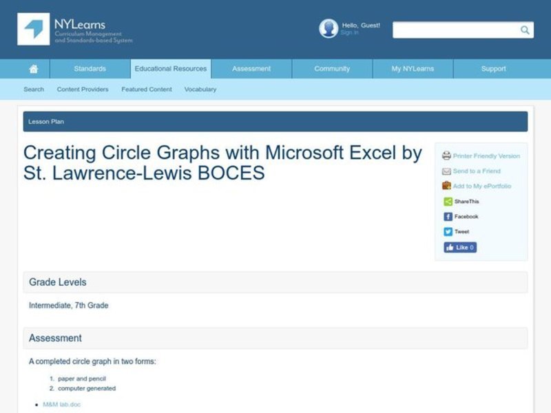 Creating Circle Graphs with Microsoft Excel Lesson Plan for 9th 10th