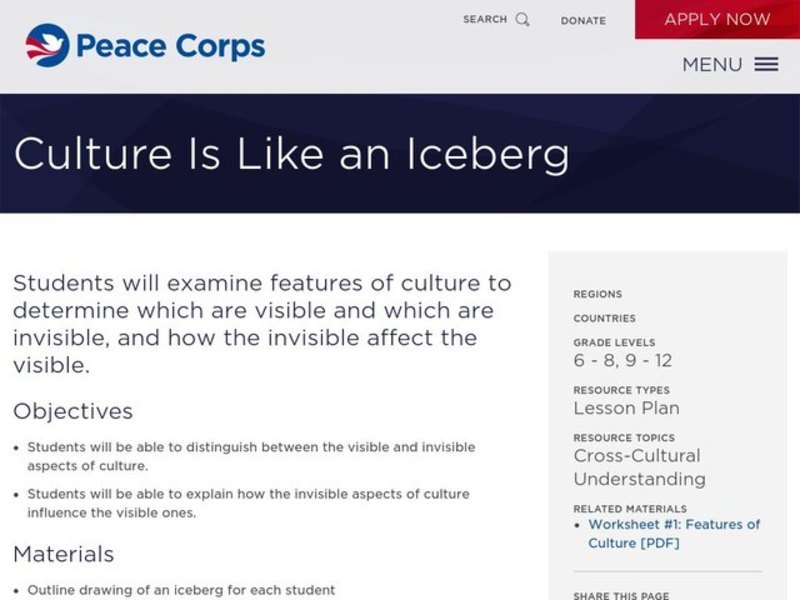 Culture is Like an Iceberg Lesson Plan for 6th - 12th Grade | Lesson Planet