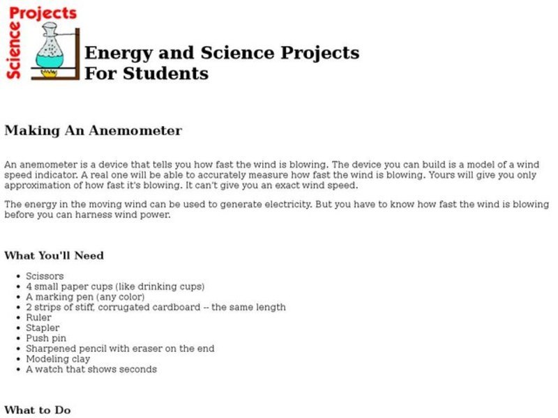 Making An Anemometer Lesson Plan for 2nd 6th Grade Lesson