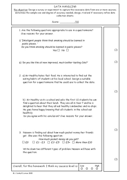 data handling worksheet for 8th 10th grade lesson planet
