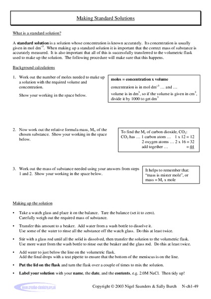 Making Standard Solutions Lab Resource for 9th - 12th Grade | Lesson Planet