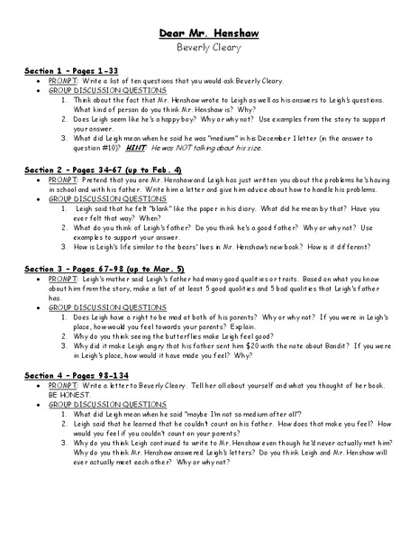 Worksheets Dear Mr Henshaw Worksheets dear mr henshaw 3rd 6th grade worksheet lesson planet
