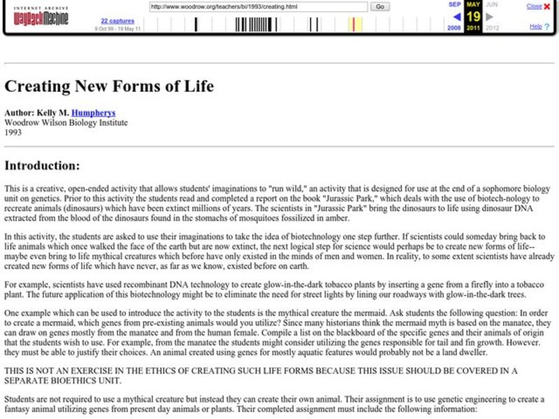 Creating New Forms of Life Lesson Plan for 9th 12th Grade Lesson