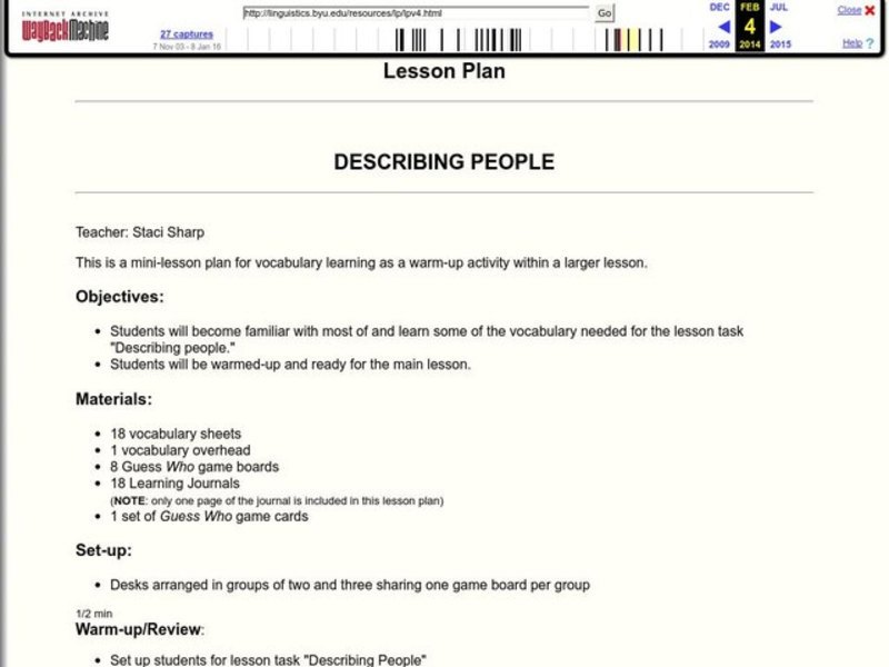 Describing People Lesson Plan for All Grades Lesson