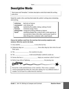 descriptive words worksheet for 5th grade lesson planet
