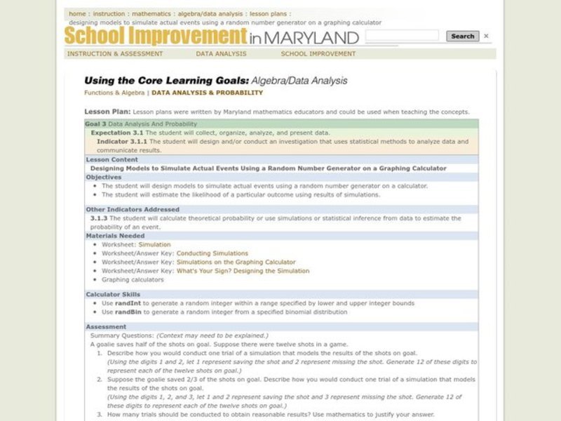 Designing Models to Simulate Actual Events Using a Random Number Generator on a Graphing