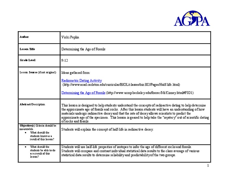 Determining the Age of Fossils Lesson Plan for 9th 12th Grade Lesson
