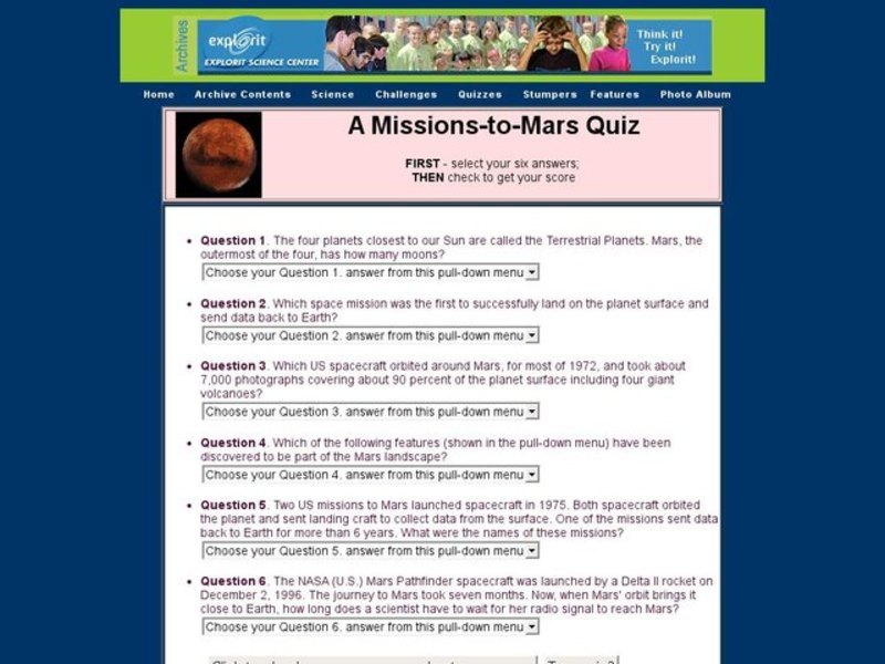 A MissionToMars Quiz Interactive for 6th 8th Grade Lesson