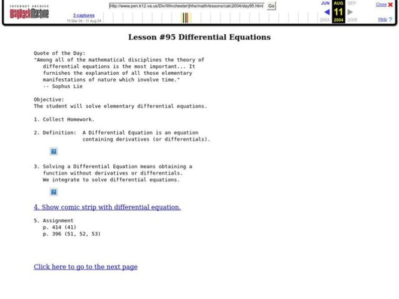 Differential Equations Lesson Plan for 9th 12th Grade Lesson