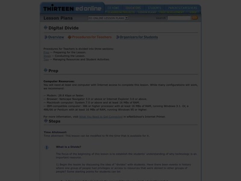 Digital Divide Lesson Plan for 9th 12th Grade Lesson