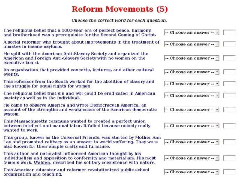 Reform Movements (5) Interactive for 9th 12th Grade Lesson