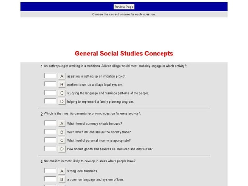 General Social Studies Concepts Interactive for 8th 12th Grade