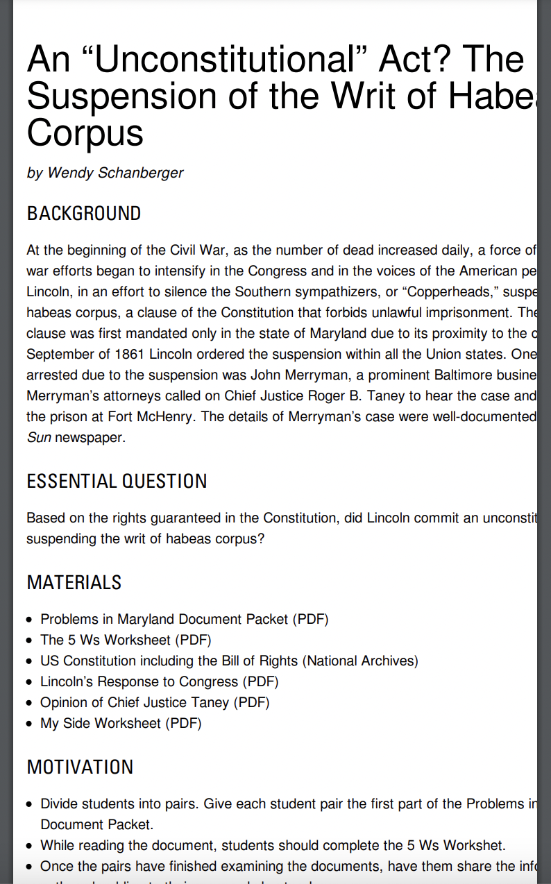 An "Unconstitutional" Act? The Suspension of the Writ of Habeas Corpus