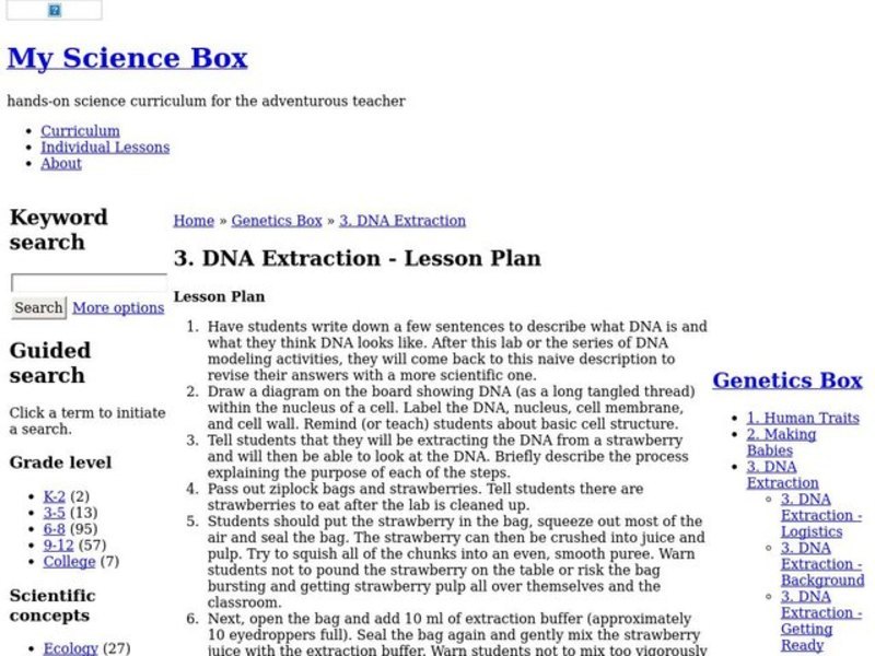 DNA Extraction Lesson Plan for 7th 8th Grade Lesson