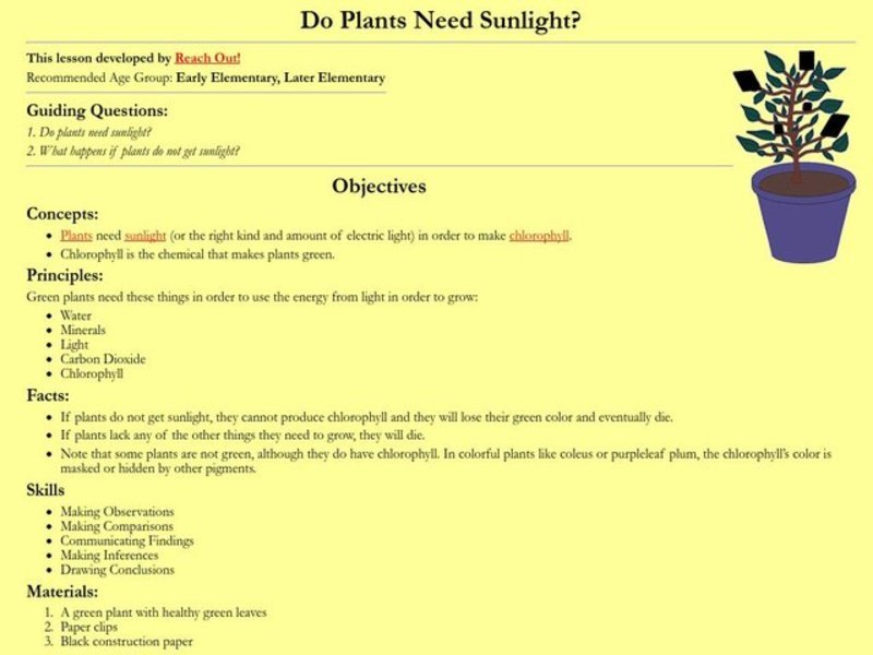Do Plants Need Sunlight? Lesson Plan for 2nd 6th Grade Lesson