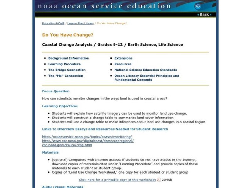 Do You Have Change? Lesson Plan for 9th 12th Grade Lesson