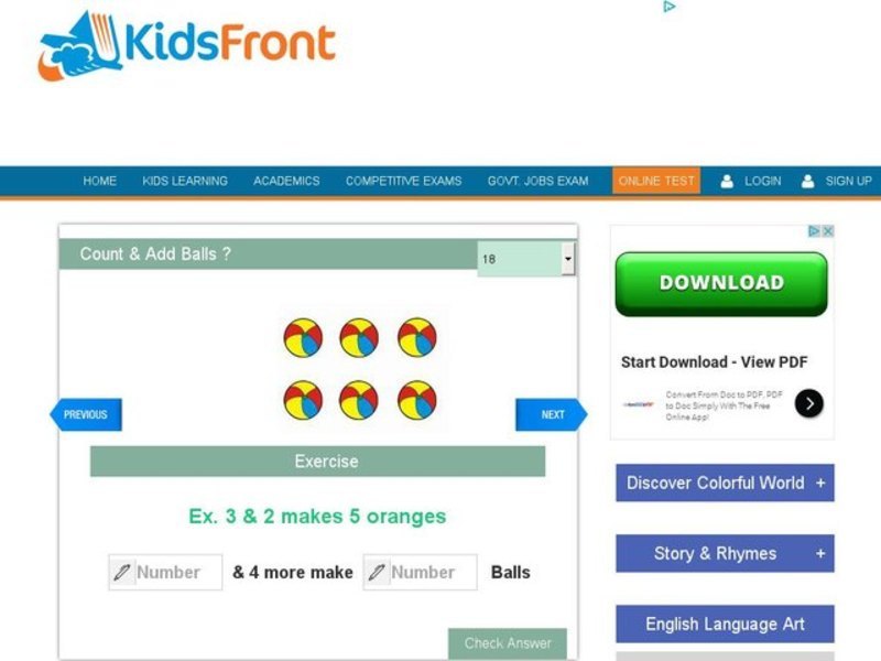 Count & Add Balls Interactive for PreK 1st Grade Lesson