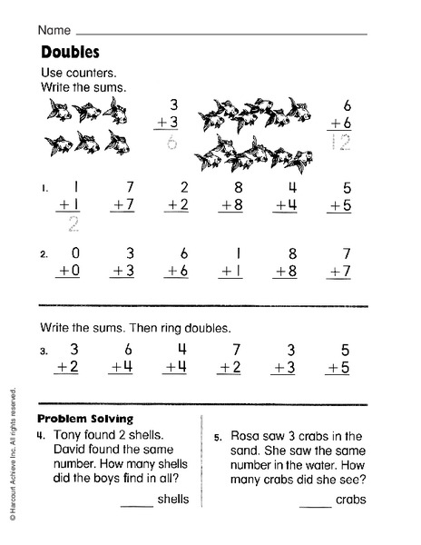 Doubles Worksheet for 1st - 2nd Grade | Lesson Planet