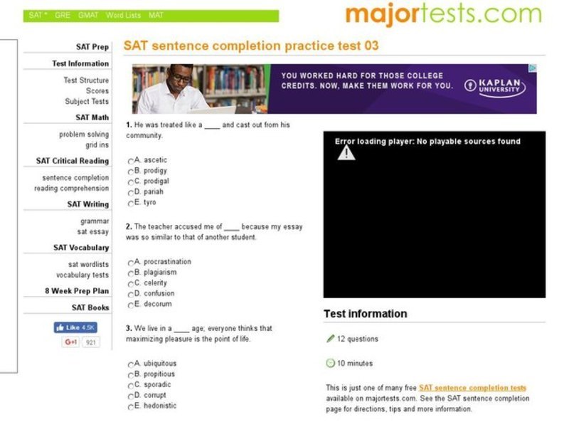 SAT Sentence Completion Practice Test 03 Interactive for