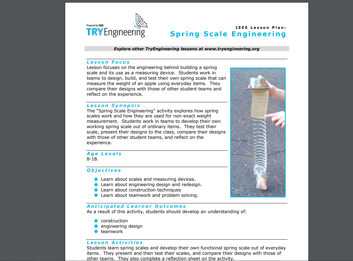 Spring Scale Engineering Lesson Plan for 3rd - 12th Grade | Lesson Planet