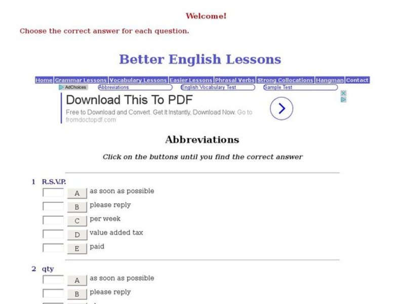 ESL Abbreviations Activity Interactive for 5th 6th Grade Lesson
