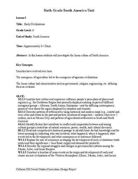 Early Civilizations Worksheet for 6th Grade | Lesson Planet