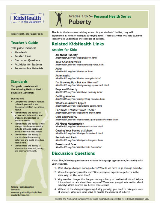 puberty grades 3 5 lesson plan for 3rd 5th grade lesson planet