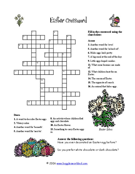 easter crossword puzzle worksheet for 3rd 4th grade lesson planet