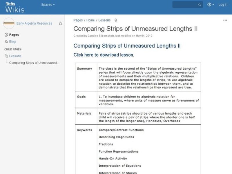Comparing Strips of Unmeasured Lengths II Lesson Plan for 7th 8th