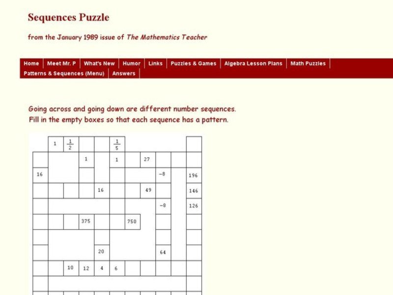 Sequences Puzzle Worksheet for 4th 5th Grade Lesson
