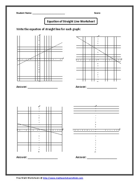 Write the Equation of the Line for Four Given Graphs Worksheet for 8th ...
