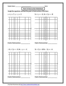 Point of Intersection Worksheet 2 Worksheet for 8th - 10th Grade ...