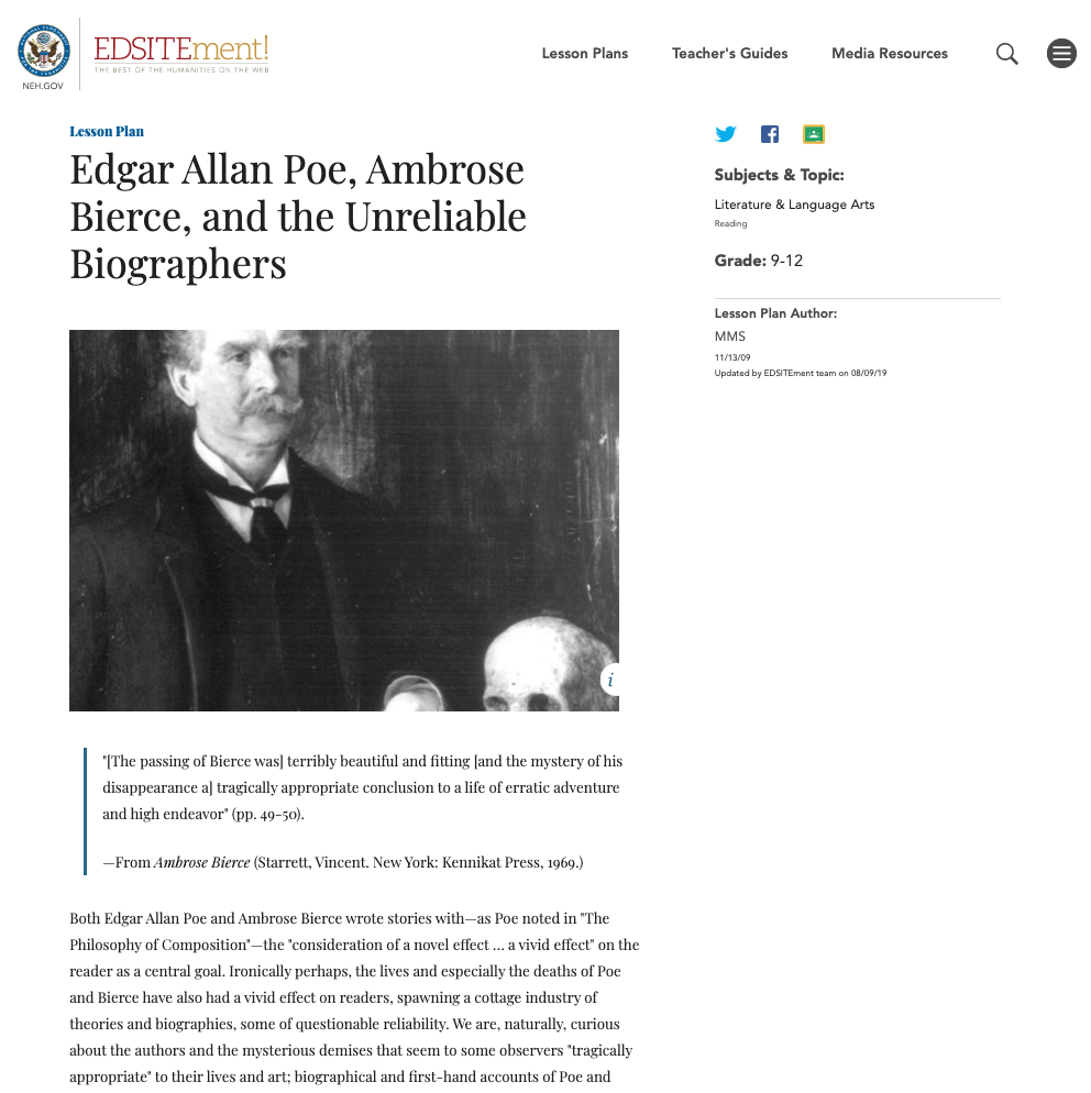 Edgar Allan Poe, Ambrose Bierce, and the Unreliable Biographers Lesson