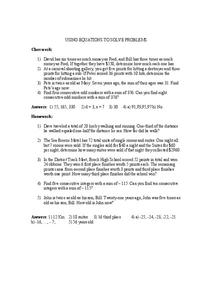 Using Equations to Solve Problems Worksheet