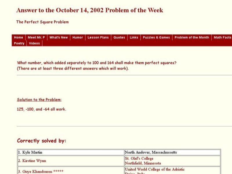 What Number, Which Added to 100 and 164 Make Them Perfect Squares